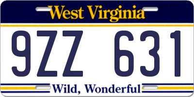 WV license plate 9ZZ631