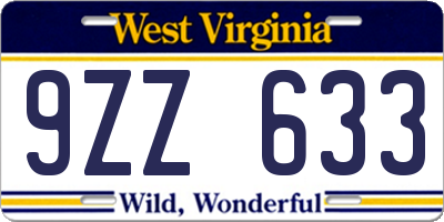 WV license plate 9ZZ633