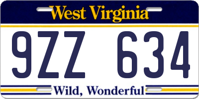 WV license plate 9ZZ634