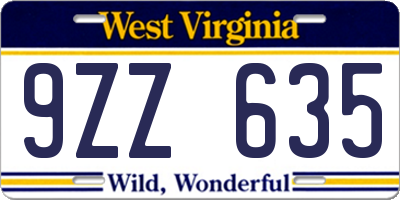 WV license plate 9ZZ635