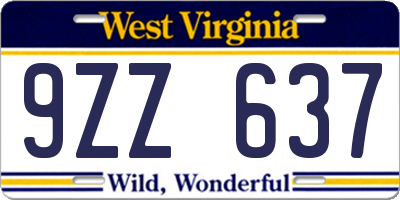 WV license plate 9ZZ637