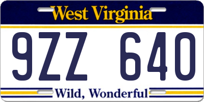 WV license plate 9ZZ640
