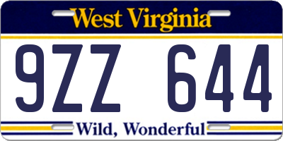 WV license plate 9ZZ644