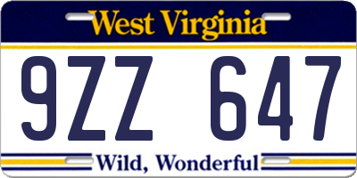 WV license plate 9ZZ647