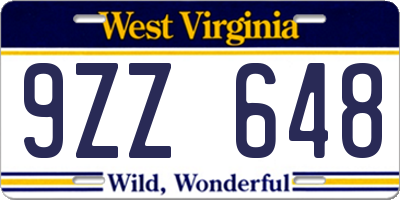 WV license plate 9ZZ648