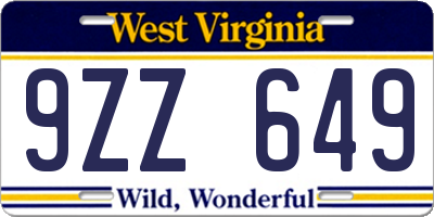 WV license plate 9ZZ649