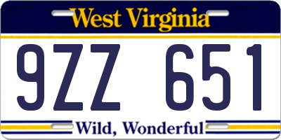 WV license plate 9ZZ651