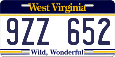 WV license plate 9ZZ652