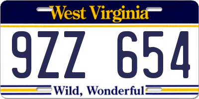 WV license plate 9ZZ654