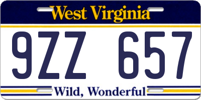 WV license plate 9ZZ657