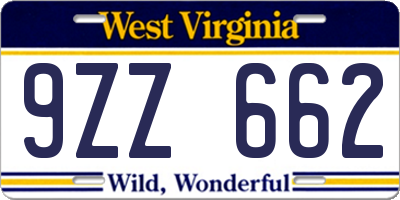 WV license plate 9ZZ662