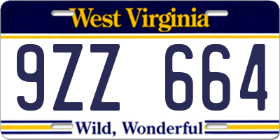 WV license plate 9ZZ664