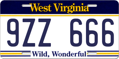 WV license plate 9ZZ666