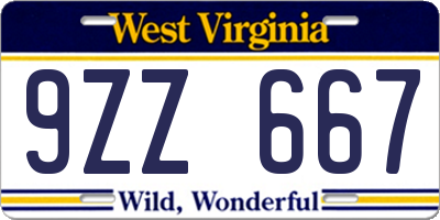 WV license plate 9ZZ667