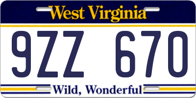 WV license plate 9ZZ670