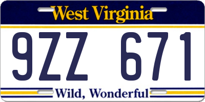 WV license plate 9ZZ671
