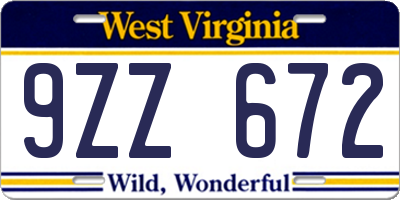 WV license plate 9ZZ672
