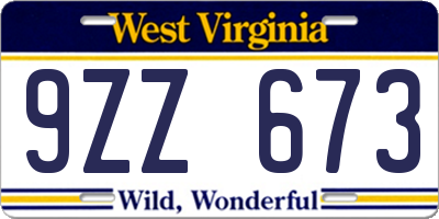 WV license plate 9ZZ673