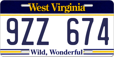 WV license plate 9ZZ674