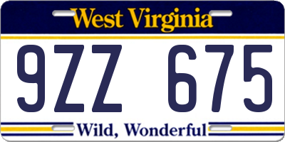 WV license plate 9ZZ675