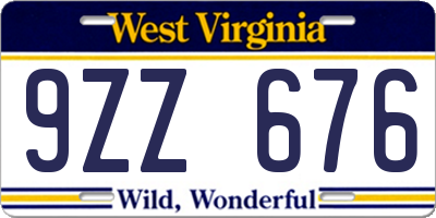 WV license plate 9ZZ676
