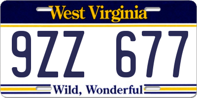 WV license plate 9ZZ677