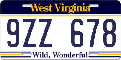 WV license plate 9ZZ678
