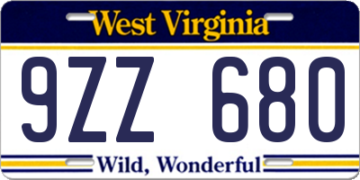 WV license plate 9ZZ680