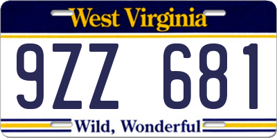 WV license plate 9ZZ681
