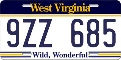 WV license plate 9ZZ685