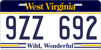 WV license plate 9ZZ692