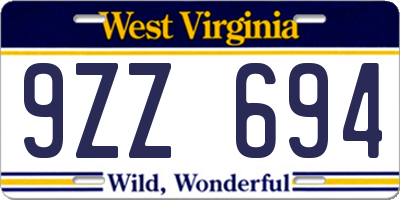 WV license plate 9ZZ694