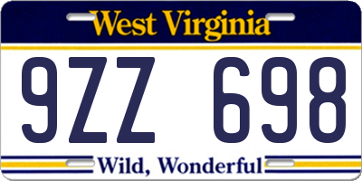 WV license plate 9ZZ698