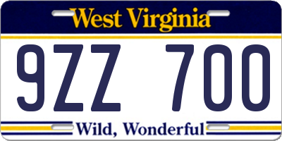 WV license plate 9ZZ700