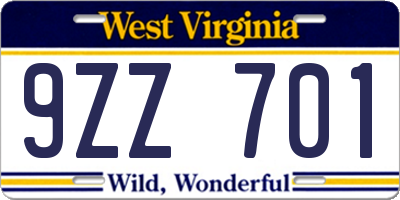 WV license plate 9ZZ701