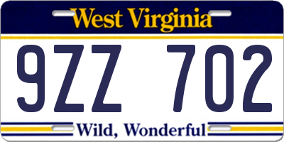 WV license plate 9ZZ702