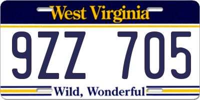 WV license plate 9ZZ705
