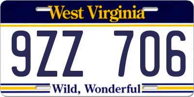 WV license plate 9ZZ706