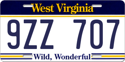 WV license plate 9ZZ707
