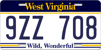 WV license plate 9ZZ708