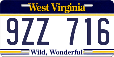 WV license plate 9ZZ716