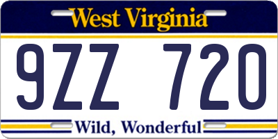 WV license plate 9ZZ720