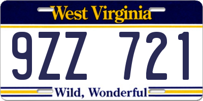 WV license plate 9ZZ721