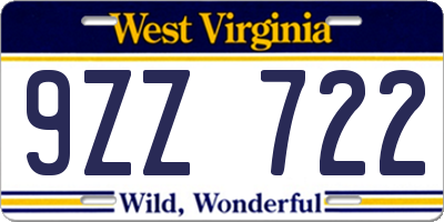 WV license plate 9ZZ722