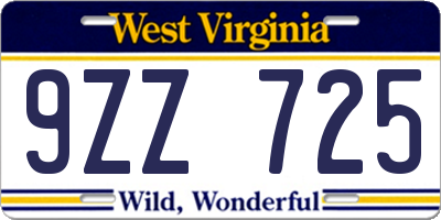 WV license plate 9ZZ725