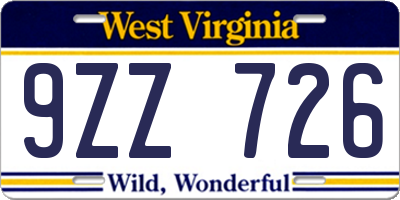 WV license plate 9ZZ726