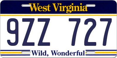 WV license plate 9ZZ727