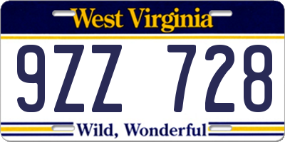 WV license plate 9ZZ728