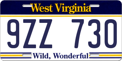 WV license plate 9ZZ730
