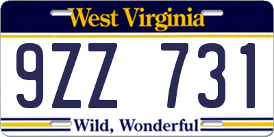 WV license plate 9ZZ731
